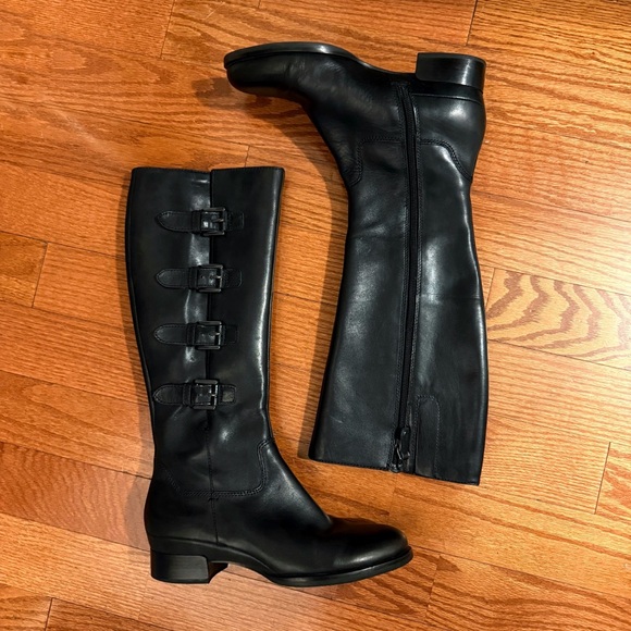 Ecco Shoes - ECCO SULLIVAN BLACK LEATHER SIDE BUCKLE KNEE HIGH BOOTS